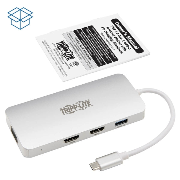 Tripp Lite USB C Docking Station w/USB Hub, 2x HDMI, VGA, PD Charging 1080p, USB Type C, USB-C, USB Type-C