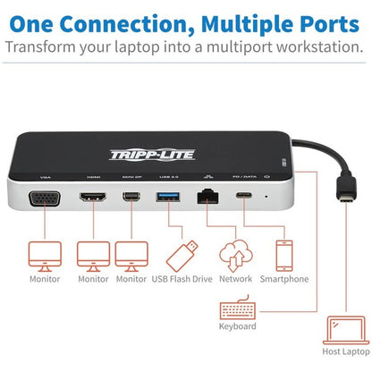 Tripp Lite USB C Docking Station Hub Triple Display 4K HDMI VGA USB A/C Gbe