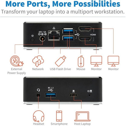 Tripp Lite USB C Dock Dual Display HDMI USB 3.2 Gen 1 USB-A Hub Gbe 3.5mm