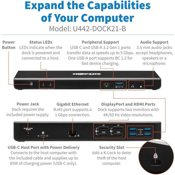 Tripp Lite USB C Dock Dual Display 5K 60Hz HDMI USB 3.2 Gen 1 USB-A/C Hub