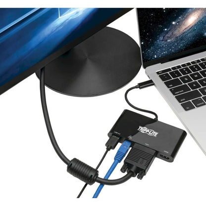 Tripp Lite USB C Docking Station Adapter Converter 4K w/ HDMI, VGA, Gigabit Ethernet, USB-A Hub, Black, Thunderbolt 3 Compatible