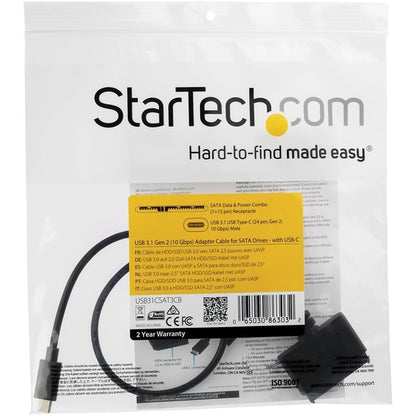 StarTech.com USB C To SATA Adapter - for 2.5" SATA Drives - UASP - External Hard Drive Cable - USB Type C to SATA Adapter