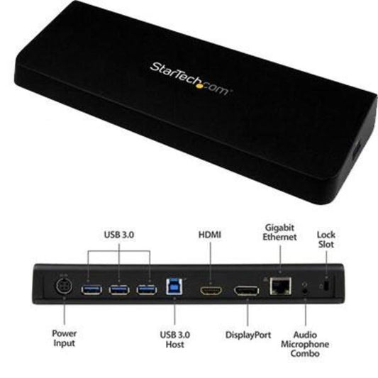 StarTech.com USB 3.0 Docking Station - Windows / macOS Compatible - Supports Dual Displays, HDMI / DisplayPort or 4K Ultra HD on a Single Monitor - USB3DOCKHDPC