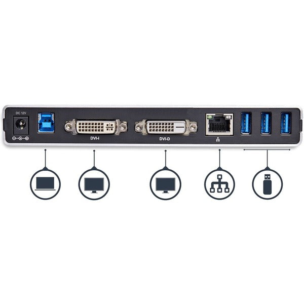 StarTech.com USB 3.0 Docking Station - Compatible with Windows / macOS - Dual DVI Docking Station Supports Dual Monitors - DVI to HDMI and DVI to VGA Adapters Included - USB3SDOCKDD