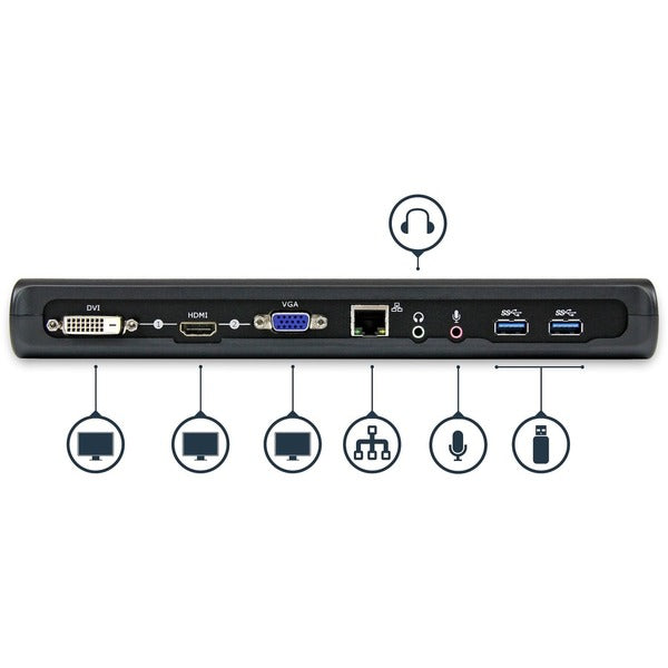 StarTech.com USB 3.0 Docking Station - Compatible with Windows / macOS - Supports Dual Displays - HDMI and DVI - DVI to VGA Adapter Included - USB3SDOCKHD