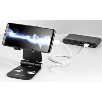 StarTech.com Phone and Tablet Stand - Foldable Universal Mobile Device Holder - Smartphones/Tablets - Adjustable Cell Phone Stand for Desk