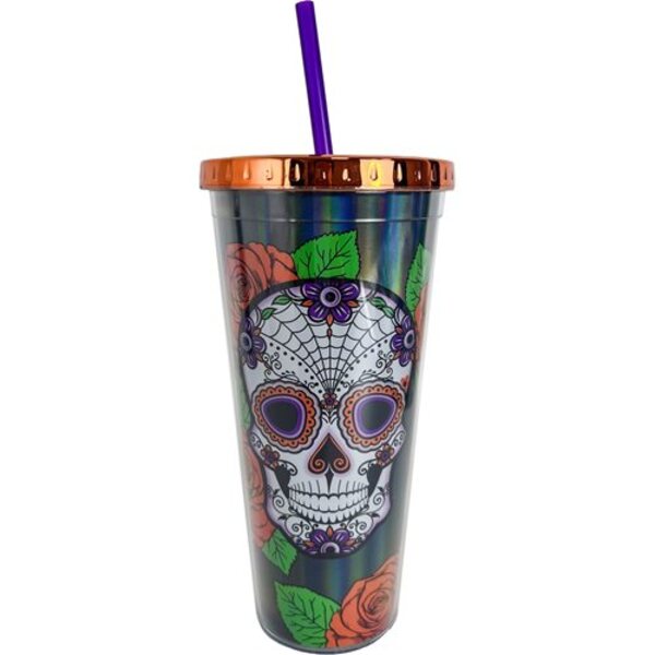 Sugar Skull 20 oz. Foil Travel Cup with Straw