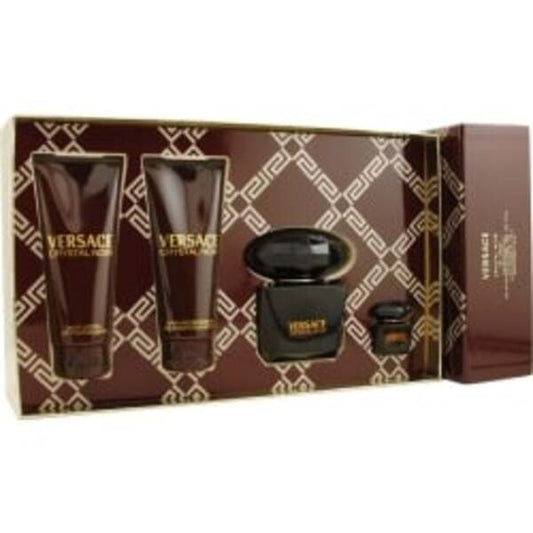 VERSACE CRYSTAL NOIR by Gianni Versace EDT SPRAY 3 OZ & BODY LOTION 3.4 OZ & SHOWER GEL 3.4 OZ & EDT 0.17 OZ MINI For Women