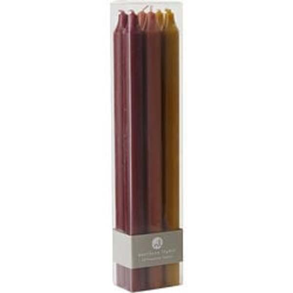 TAPERS AUTUMN HARVEST by Tapers Autumn Harvest SIX TAPERS, EACH 12 INCHES LONG. COLORS ARE BORDEAUX, TERRA COTTA & CARAMEL. TAPERS ARE FRAGRANCE FREE, SMOKELESS & DRIPLESS AND BURN APPROX. 12 HRS For Anyone