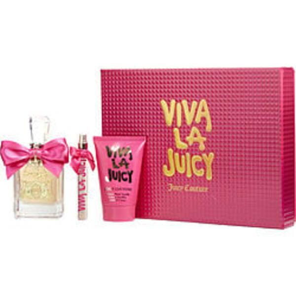 VIVA LA JUICY by Juicy Couture EAU DE PARFUM SPRAY 3.4 OZ & BODY LOTION 4.2 OZ & EAU DE PARFUM SPRAY 0.33 OZ MINI For Women