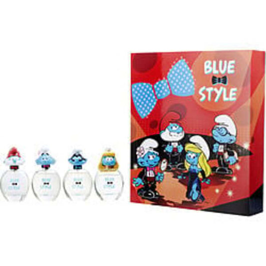 SMURFS 3D VARIETY by First American Brands 4 PIECE SET BLUE & STYLE WITH PAPA SMURF, SMURFETTE, VANITY SMURF & BRAINY SMURF AND ALL ARE EDT SPRAYS 1.7 OZ For Anyone