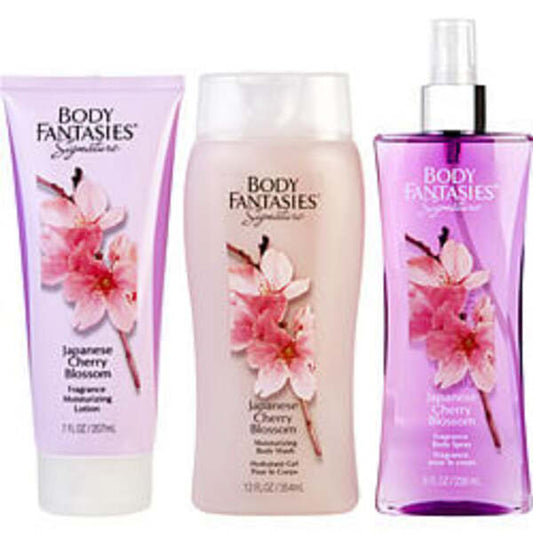 BODY FANTASIES JAPANESE CHERRY BLOSSOM by Body Fantasies BODY SPRAY 8 OZ & BODY LOTION 7 OZ & BODY WASH 12 OZ For Women