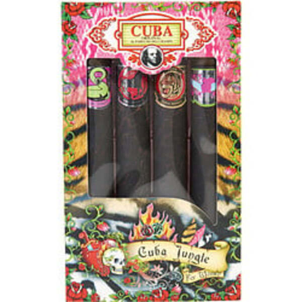 CUBA VARIETY by Cuba 4 PIECE VARIETY WITH- JUNGLE/HEARTBREAKER & TIGER & ZEBRA & SNAKE AND ALL ARE EAU DE PARFUM SPRAY 4 X 1.17 OZ For Women