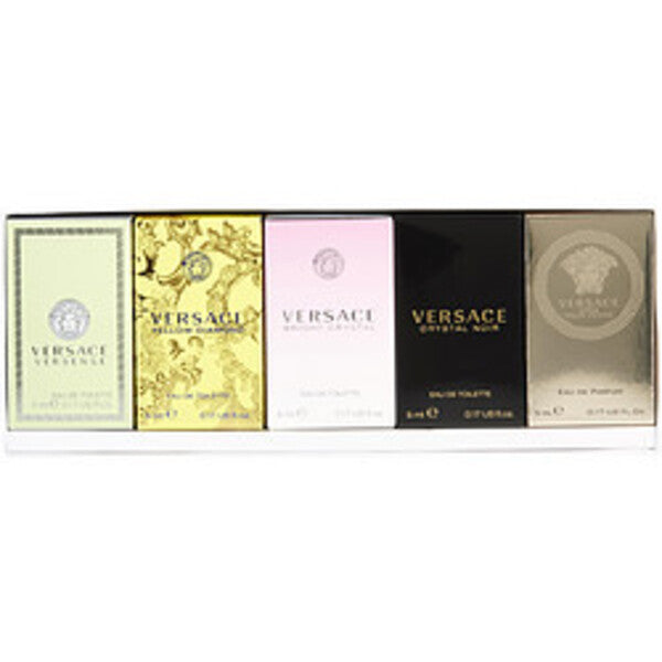 VERSACE VARIETY by Gianni Versace 5 PIECE WOMENS MINI VARIETY WITH VERSENSE & CRYSTAL NOIR & BRIGHT CRYSTAL & YELLOW DIAMOND & EROS POUR FEMME AND ALL ARE 0.17 OZ MINIS For Women