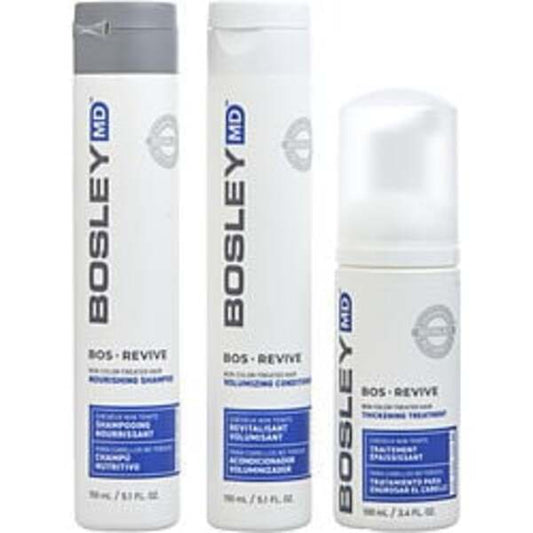 BOSLEY by Bosley 3 PIECE - BOS REVIVE NOURISHING SHAMPOO FOR NON COLOR TREATED HAIR 5.1 OZ & BOS REVIVE VOLUMIZING CONDITIONER FOR NON COLOR TREATED HAIR 5.1 OZ & BOS REVIVE THICKENING TREATMENT FOR NON COLOR TREATED HAIR 3.4 OZ For Anyone