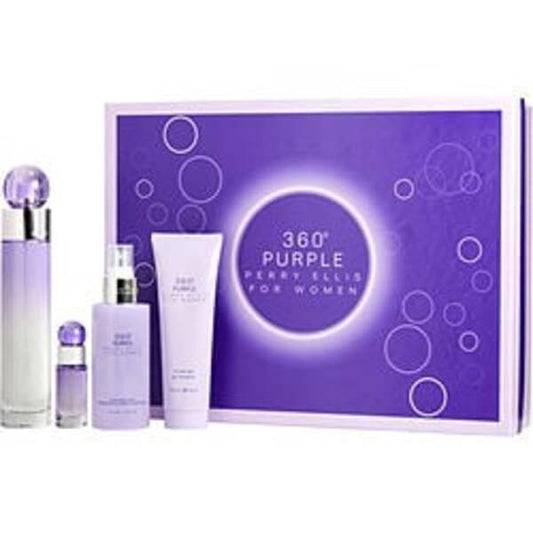 PERRY ELLIS 360 PURPLE by Perry Ellis EAU DE PARFUM SPRAY 3.4 OZ & BODY MIST 4 OZ & SHOWER GEL 3 OZ & EAU DE PARFUM 0.25 OZ MINI For Women