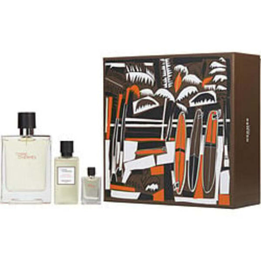 TERRE D'HERMES by Hermes EDT SPRAY 3.3 OZ & HAIR AND BODY SHOWER GEL 1.35 OZ & EDT 0.17 OZ MINI For Men