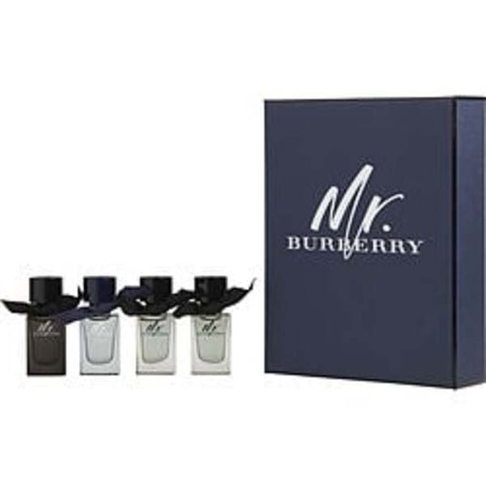 BURBERRY VARIETY by Burberry 4 PIECE MENS VARIETY WITH MR BURBERRY INDIGO EDT & MR BURBERRY EAU DE PARFUM & 2 X MR BURBERRY EDT & ALL ARE 0.16 OZ MINIS For Men