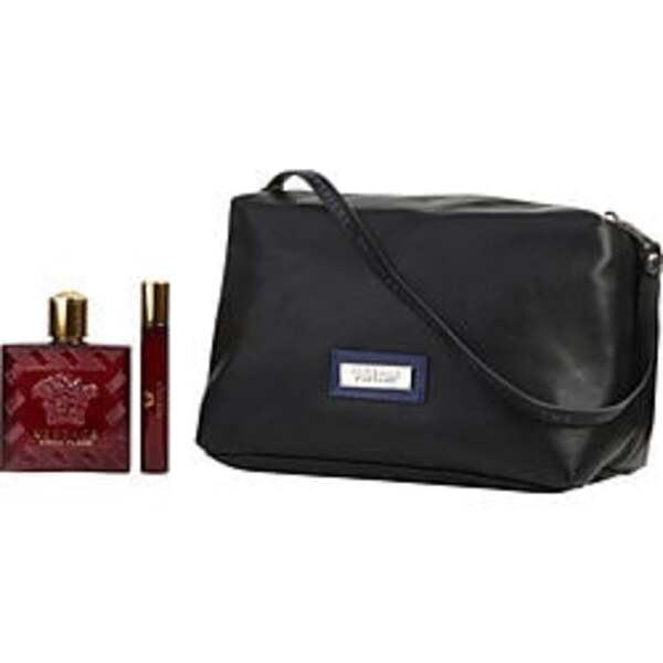 VERSACE EROS FLAME by Gianni Versace EAU DE PARFUM SPRAY 3.4 OZ & EAU DE PARFUM TRAVEL SPRAY 0.33 OZ & TOILETRY BAG For Men