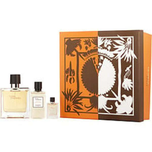 TERRE D'HERMES by Hermes PARFUM SPRAY 2.5 OZ & ALL OVER SHOWER GEL 1.35 OZ & PARFUM 0.17 OZ MINI For Men