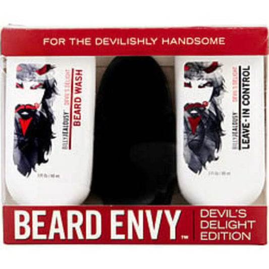 BILLY JEALOUSY by Billy Jealousy BEARD ENVY DEVIL'S DELIGHT EDITION SET: BEARD WASH 3 OZ & LEAVE-IN CONTROL 3 OZ & BOAR BRISTLE BRUSH For Men