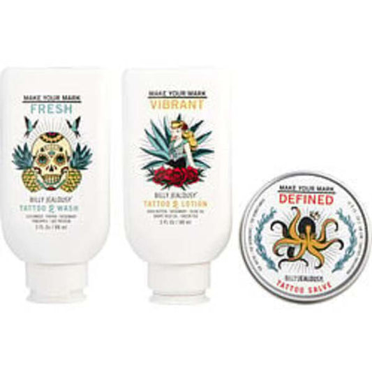 BILLY JEALOUSY by Billy Jealousy Marked IV Life Tattoo Care Kit (Make Your Mark Fresh Tattoo Wash 88ml, Make Your Mark Vibrant Tattoo Lotion 88ml, Make Your Mark Defined Tattoo Salve 60ml) For Men