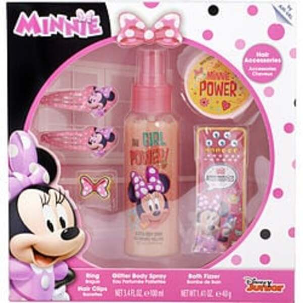 Minnie Mouse By Disney Shimmer Body Spray 3.4 Oz & Bath Fizzer & Ring & Hair Gems & Hair Clips For Women