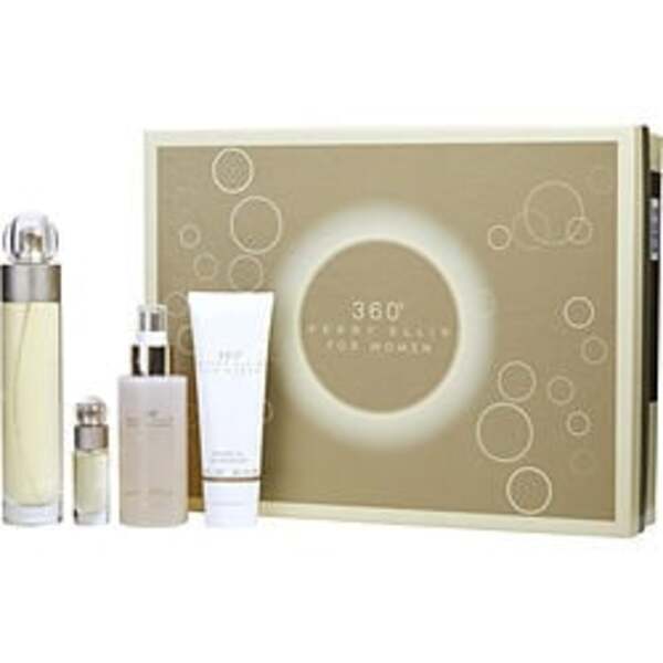 Perry Ellis 360 By Perry Ellis Edt Spray 3.4 Oz & Body Mist 4 Oz & Shower Gel 3 Oz & Edt Spray 0.25 Oz Mini For Women