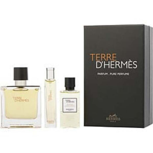 Terre D'hermes By Hermes Parfum Spray 2.5 Oz & All Over Shower Gel 1.35 Oz & Parfum Spray Mini 0.50 Oz & Pouch For Men