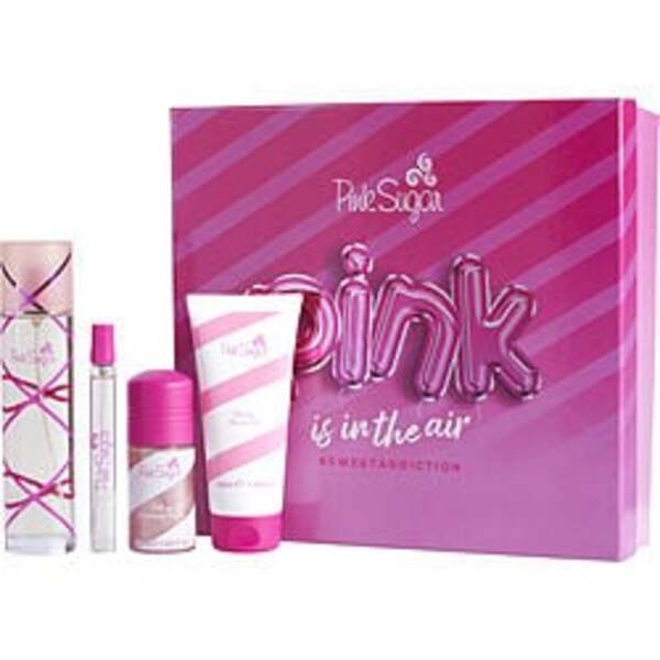 Pink Sugar By Aquolina Edt Spray 3.4 Oz & Shimmering Perfume Roll-on 1.7 Oz & Shower Gel 3.4 Oz & Edt Spray Mini 0.33 Oz For Women