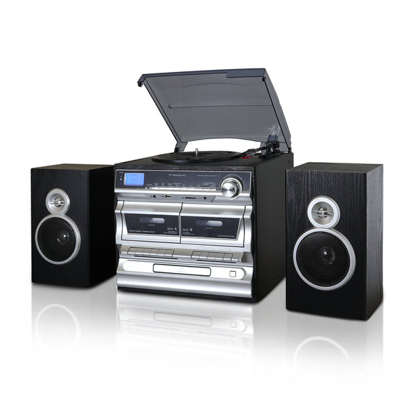 Trexonic 3-Speed Vinyl Turntable  Home Stereo System with CD Player, Double Cassette Player, Bluetooth, FM Radio &amp; USB/SD Recording