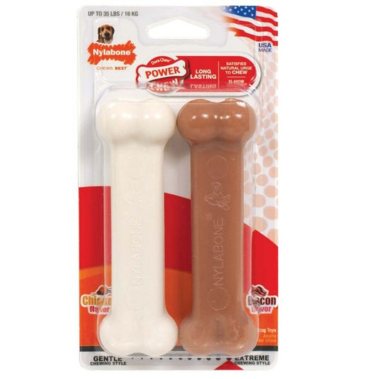 Nylabone Classic Twin Pack Power Chew Flavored Durable Dog Chew Toy Twin Pack; Bacon Chicken; 1ea-Medium-Wolf 2 ct